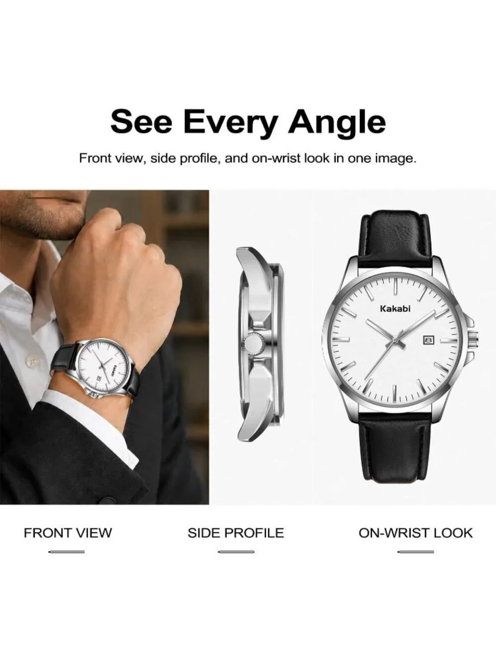 Men's Black White Minimalist Fashion Leather Strap Classic Analog Quartz Watch